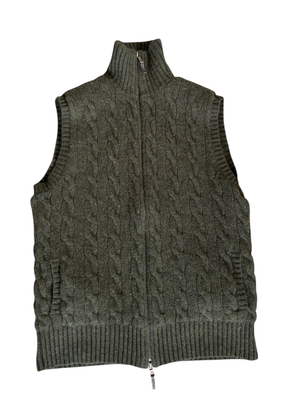 Ralph Lauren Green Women's Cable Knit FullZip Cashmere Sweater Vest XL Thick EUC